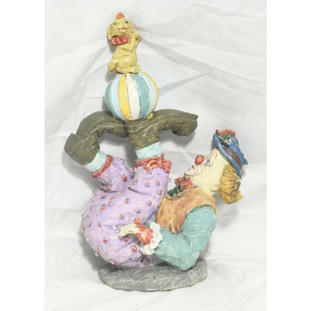 Circus Clown Juggling Ball On Feet With Small Dog Figurine (5 1/4 inches)